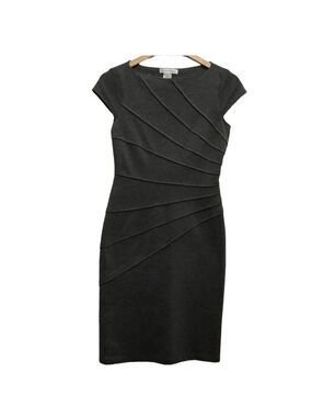 London Times sheath dress charcoal grey short sleeves slimming size 4
